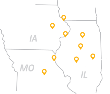 Martin Equipment Locations Map in Iowa, Illinois & Missouri