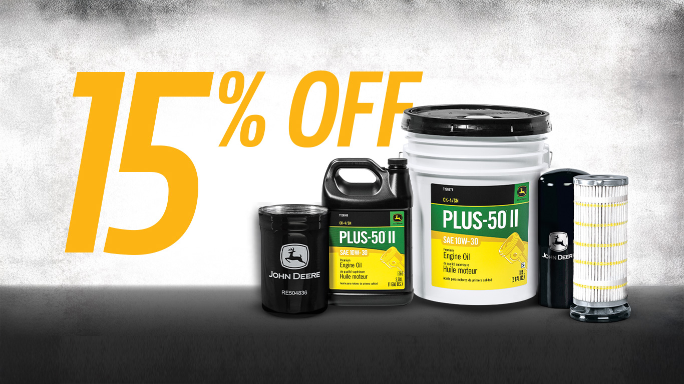15% John Deere oil and filter